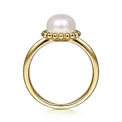 Gabriel & Co. LR51835Y4JPL 14K Yellow Gold Pearl Ring with Bujukan Beaded Halo
