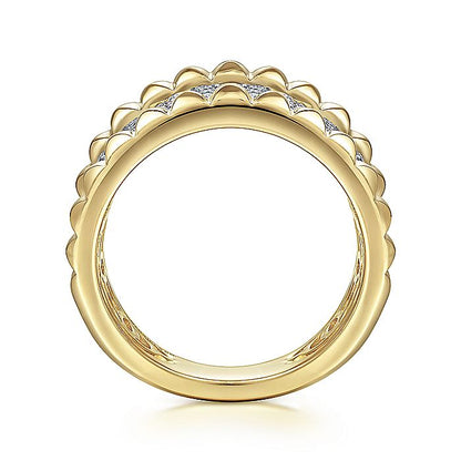 Gabriel & Co. LR51858M45JJ 14K White-Yellow Gold Wide Diamond and Pyramid Ring