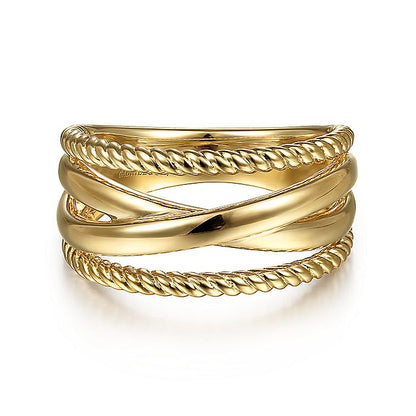 Gabriel & Co. LR51875Y4JJJ 14K Yellow Gold Twisted and Plain Criss Cross Ring