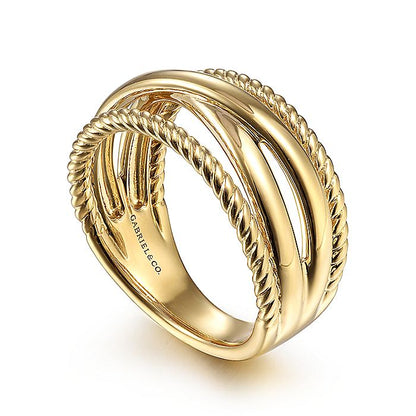 Gabriel & Co. LR51875Y4JJJ 14K Yellow Gold Twisted and Plain Criss Cross Ring
