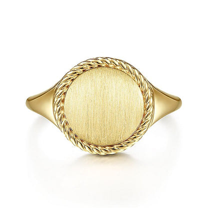 Gabriel & Co. LR51879Y4JJJ 14K Yellow Gold Round Signet Ring with Twisted Rope Frame