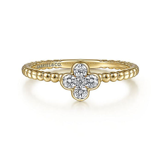 Gabriel & Co. LR51911Y45JJ 14K Yellow Gold Diamond Cluster Clover and Bujukan Bead Ring