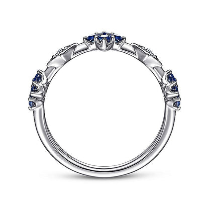 Gabriel & Co. LR51931W45SA 14K White Gold Alternating Sapphire and Diamond Station Ring