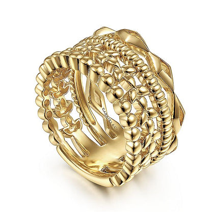 Gabriel & Co. LR51987Y4JJJ 14K Yellow Gold Multi Row Wide Ring