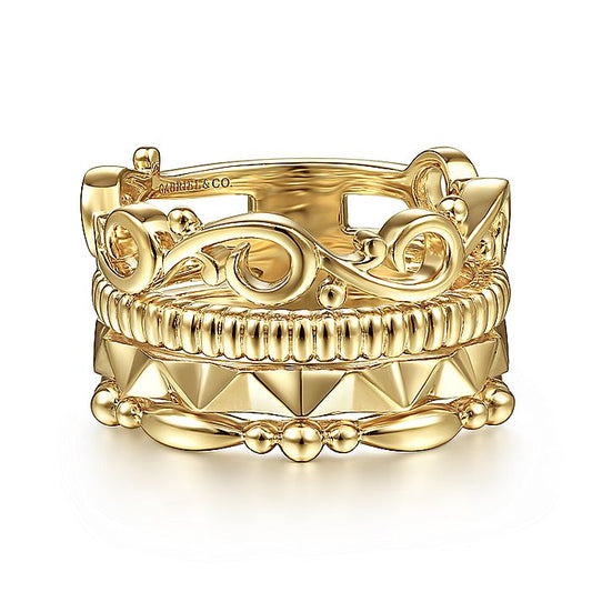 Gabriel & Co. LR51988Y4JJJ 14K Yellow Gold Multi Pattern Ring