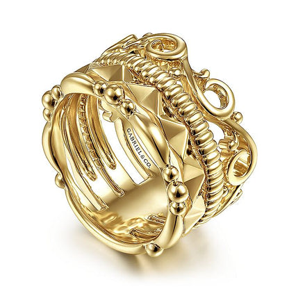Gabriel & Co. LR51988Y4JJJ 14K Yellow Gold Multi Pattern Ring