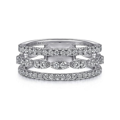 Gabriel & Co. LR51994W45JJ 14K White Gold Three Row Diamond Ring