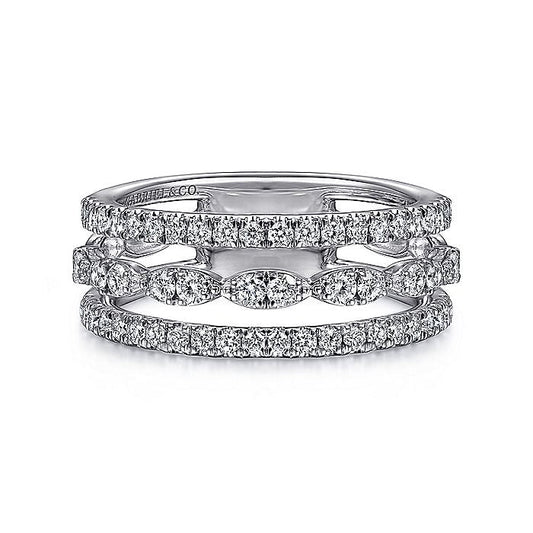 Gabriel & Co. LR51994W45JJ 14K White Gold Three Row Diamond Ring