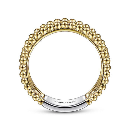 Gabriel & Co. LR52019M45JJ 14K White-Yellow Gold Three Row Diamond and Bujukan Bead Ring