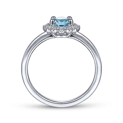 Gabriel & Co. LR52024W45BT 14K White Gold Round Blue Topaz and Diamond Halo Ring