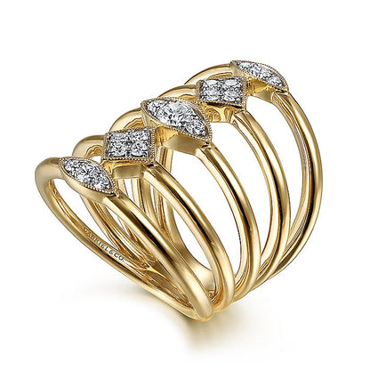 Gabriel & Co. LR52029Y45JJ 14K Yellow Gold Geometric Station Diamond Pavé Statement Ring