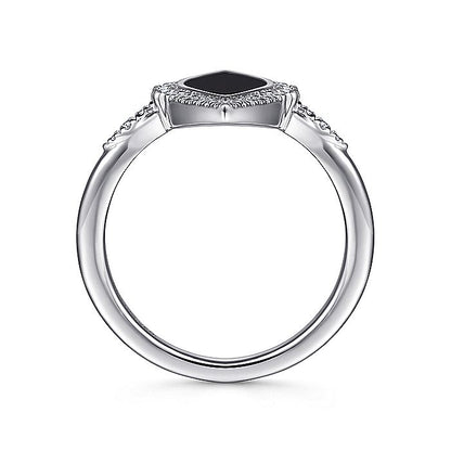 Gabriel & Co. LR52036W45OX 14K White Gold Diamond and Onyx Marquise Statement Ring