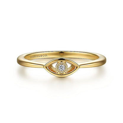 Gabriel & Co. LR52110Y45JJ 14K Yellow Gold Dainty Evil Eye Diamond Ring