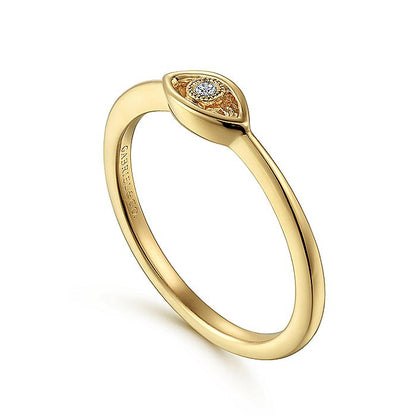 Gabriel & Co. LR52110Y45JJ 14K Yellow Gold Dainty Evil Eye Diamond Ring