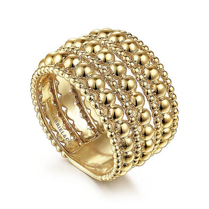 Gabriel & Co. LR52146Y4JJJ 14K Yellow Gold Bujukan Beaded Wide Band Ring