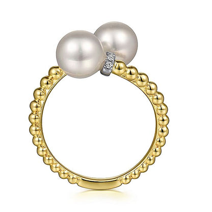Gabriel & Co. LR52200M45PL 14K White-Yellow Gold Diamond and Pearl Bujukan Bypass Ring