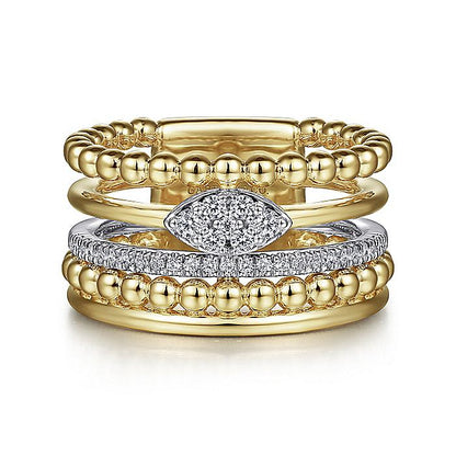 Gabriel & Co. LR52215M45JJ 14K White-Yellow Gold Bujukan And Diamond Wide Band