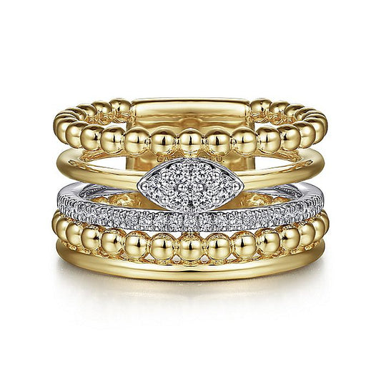 Gabriel & Co. LR52215M45JJ 14K White-Yellow Gold Bujukan And Diamond Wide Band