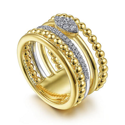 Gabriel & Co. LR52215M45JJ 14K White-Yellow Gold Bujukan And Diamond Wide Band