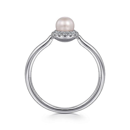 Gabriel & Co. LR52419W45PL 14K White Gold Pearl Ring with Diamond Halo