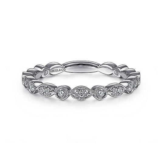 Gabriel & Co. LR5701W45JJ 14K White Gold Marquise and Round Station Diamond Ring