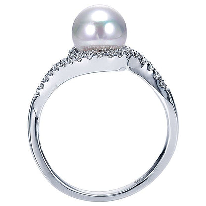 Gabriel & Co. LR6082W45PL 14k White Gold Cultured Pearl Diamond Bypass Ring