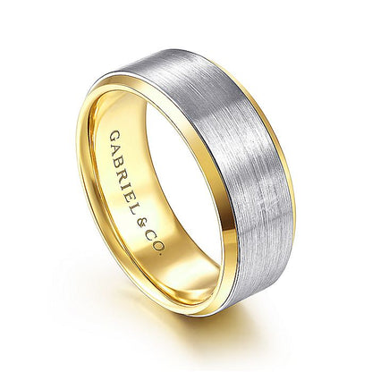 Gabriel & Co. MBH0120-80M4JJJ 14K White-Yellow Gold 8mm Satin Beveled Edge Men's Wedding Band