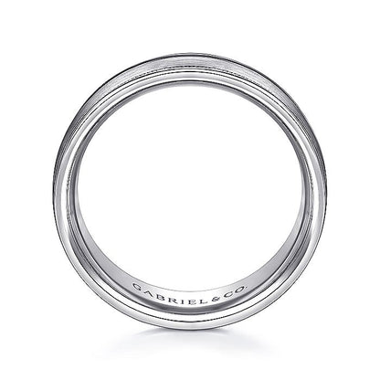 Gabriel & Co. MBH0133-70W4JJJ 14K White Gold 7mm - Satin Milgrain Channel Polished Edge Men's Wedding Band