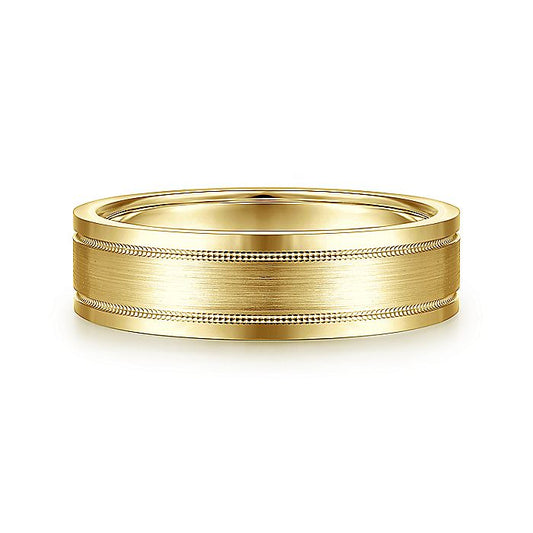 Gabriel & Co. MBH0139-60Y4JJJ 14K Yellow Gold 6mm - Satin Milgrain Channel Men's Wedding Band