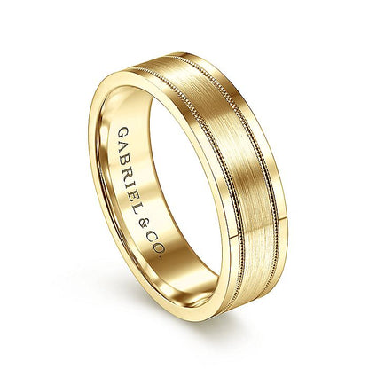 Gabriel & Co. MBH0139-60Y4JJJ 14K Yellow Gold 6mm - Satin Milgrain Channel Men's Wedding Band