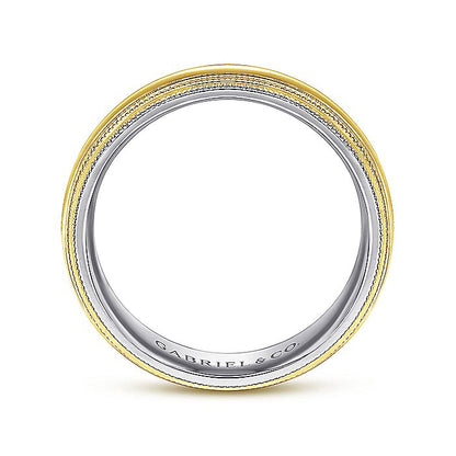 Gabriel & Co. MBH0173-60M4JJJ 14K White-Yellow Gold 6mm - Polished Center and Milgrain Edge Men's Wedding Band