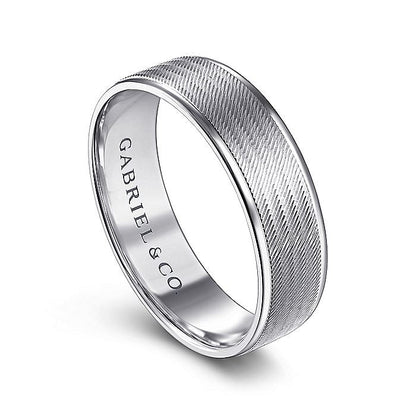 Gabriel & Co. MBL0102-60W4JJJ 14K White Gold 6mm - Brushed Finish and Polished Edge Men's Wedding Band
