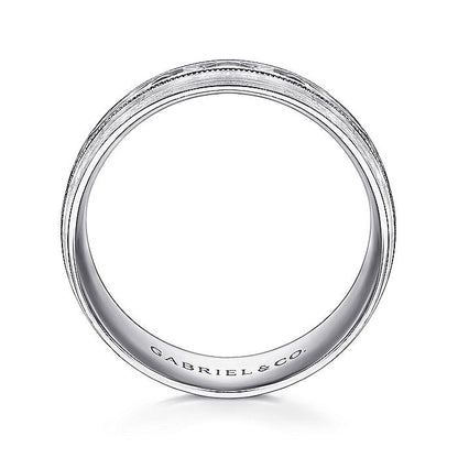 Gabriel & Co. MBM0103-80W4JJJ 14K White Gold 8mm - Engraved Center Pattern, Milgrain Channel Men's Wedding Band