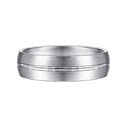 Gabriel & Co. MBM0108-60W4JJJ 14K White Gold 6mm - Engraved Channel Center, Satin Finish Men's Wedding Band