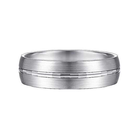 Gabriel & Co. MBM0108-60W4JJJ 14K White Gold 6mm - Engraved Channel Center, Satin Finish Men's Wedding Band