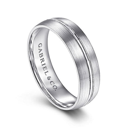 Gabriel & Co. MBM0108-60W4JJJ 14K White Gold 6mm - Engraved Channel Center, Satin Finish Men's Wedding Band