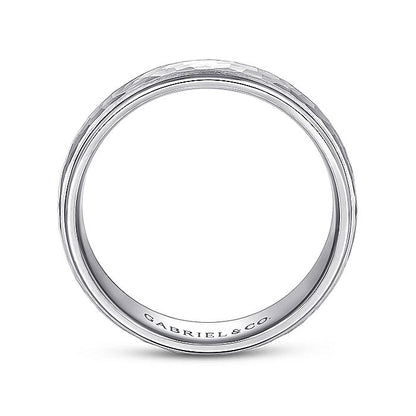 Gabriel & Co. MBM0112-60W4JJJ 14K White Gold 6mm -  Hammered Center and Polished Edge Men's Wedding Band