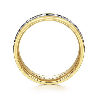 Gabriel & Co. MBM0119-60M4JJJ 14K White-Yellow 6mm - Engraved Center and Millgrain Channel Men's Wedding Band