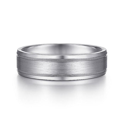 Gabriel & Co. MBM0128-60W4JJJ 14K White Gold 6mm - Satin Polish Center and Milgrain Edge Men's Wedding Band