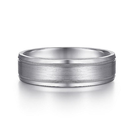 Gabriel & Co. MBM0128-60W4JJJ 14K White Gold 6mm - Satin Polish Center and Milgrain Edge Men's Wedding Band
