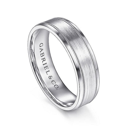 Gabriel & Co. MBM0128-60W4JJJ 14K White Gold 6mm - Satin Polish Center and Milgrain Edge Men's Wedding Band
