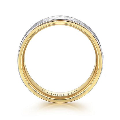 Gabriel & Co. MBM0129-80M4JJJ 14K White-Yellow Gold 8mm - Hammered Center and Polished Edge Men's Wedding Band