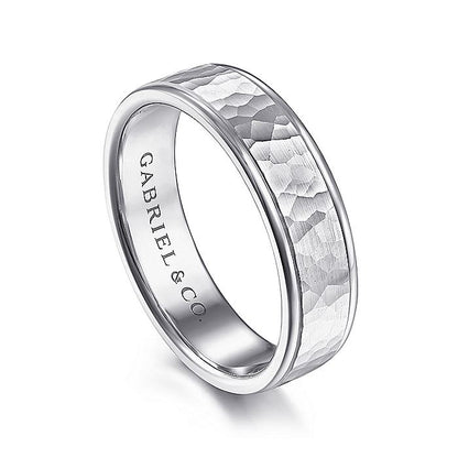 Gabriel & Co. MBM0157-60W4JJJ 14K White Gold 6mm - Hammered Center, Polished Edge Men's Wedding Band