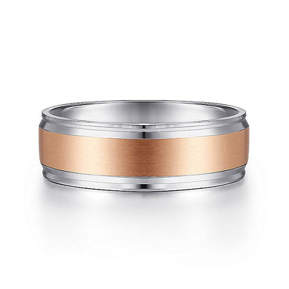 Gabriel & Co. MBM0172-70T4JJJ 14K White-Rose Gold 7mm - Satin Center Men's Wedding Band
