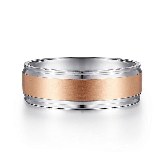 Gabriel & Co. MBM0172-70T4JJJ 14K White-Rose Gold 7mm - Satin Center Men's Wedding Band