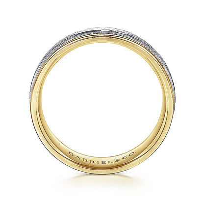 Gabriel & Co. MBM0176-60M4JJJ 14K White-Yellow Gold 6mm - Hammered Center Milgrain Channel Men's Wedding Band