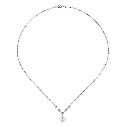 Gabriel & Co. NK1420W45PL 14K White Gold Cultured Pearl and Diamond Accent Necklace