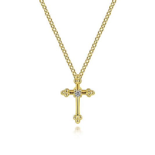 Gabriel & Co. NK1695Y45JJ 14K Yellow Gold Beaded Diamond Cross Pendant Necklace