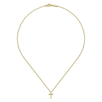 Gabriel & Co. NK1695Y45JJ 14K Yellow Gold Beaded Diamond Cross Pendant Necklace