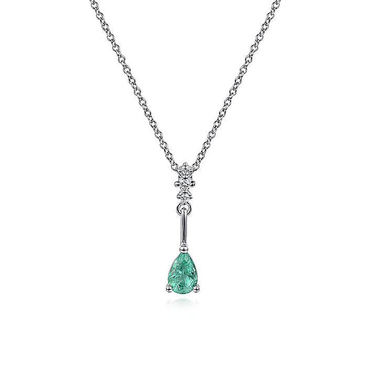 Gabriel & Co. NK1824W45EB 14K White Gold Pear Shaped Emerald and Diamond Drop Pendant Necklace